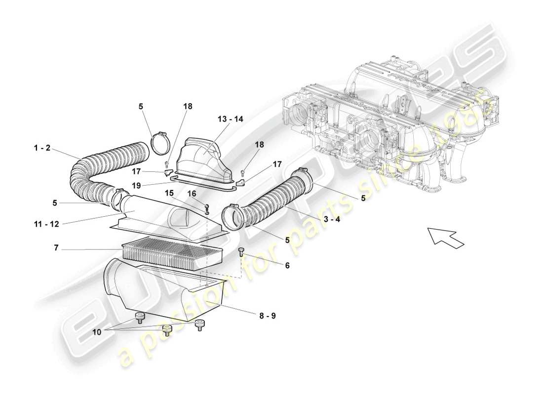 Lamborghini Reventon AIR FILTER WITH CONNECTING PARTS Part Diagram