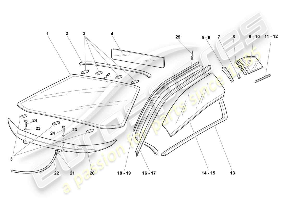 Lamborghini Reventon WINDOW GLASSES Parts Diagram