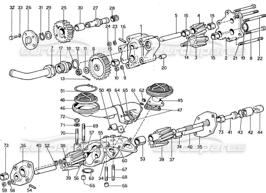 Ferrari 365 GTB4 Daytona (1969) Engine Oil Pump Parts Diagram