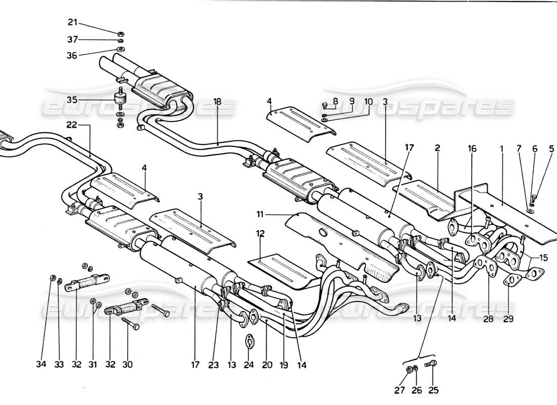 Ferrari 365 GTB4 Daytona (1969) Exhaust System Parts Diagram