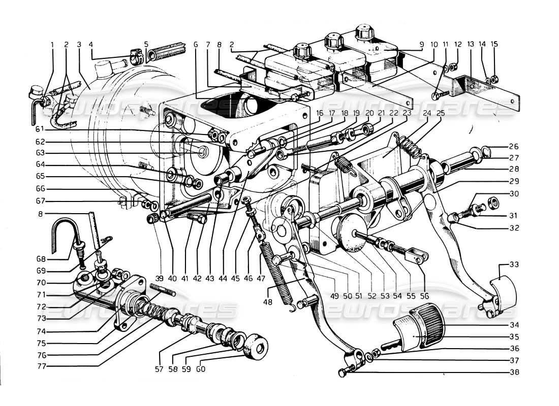 Ferrari 275 GTB/GTS 2 cam Pedal box Parts Diagram