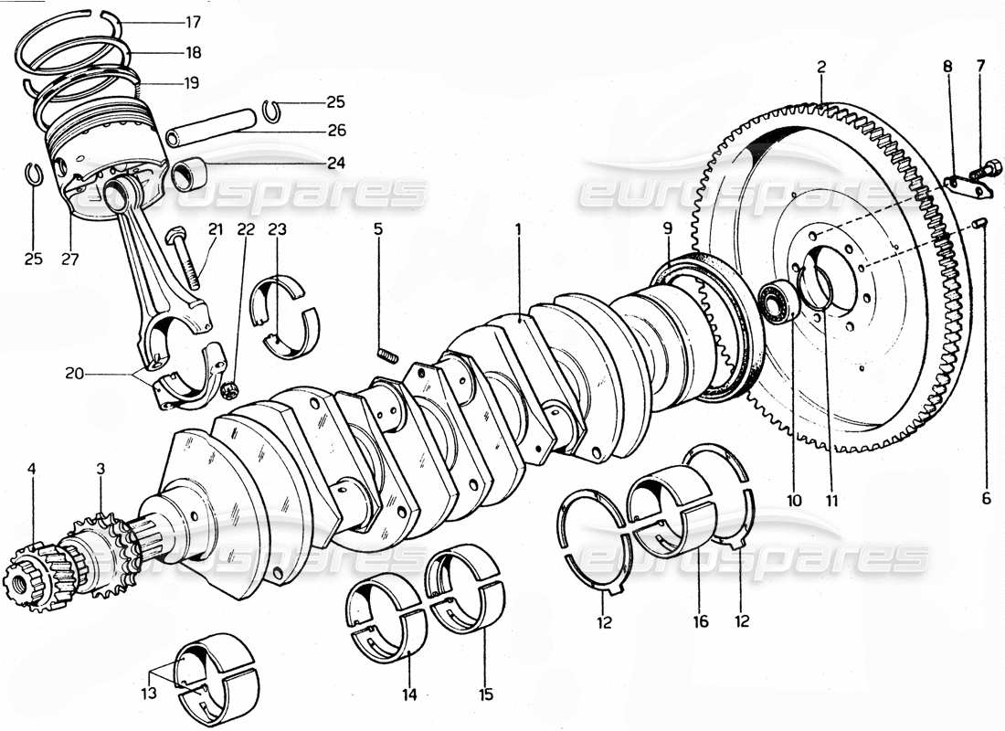 Ferrari 365 GTC4 (Mechanical) Crank - Brearings & Pistons Parts Diagram