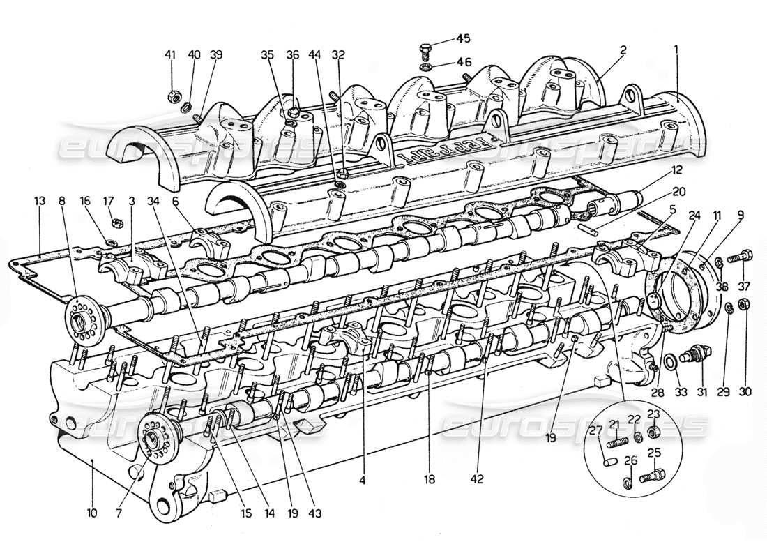Ferrari 365 GTC4 (Mechanical) Cylinder head RHS - Revision Parts Diagram