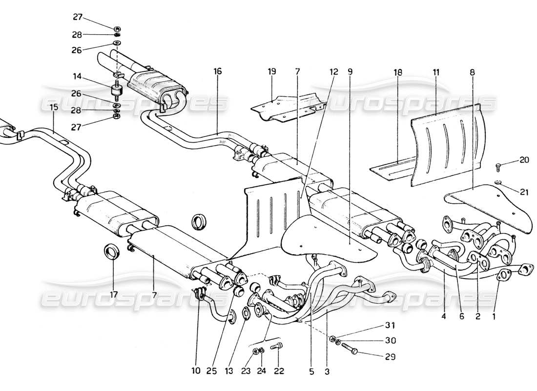 Ferrari 365 GTC4 (Mechanical) Exhaust system - Revision Parts Diagram