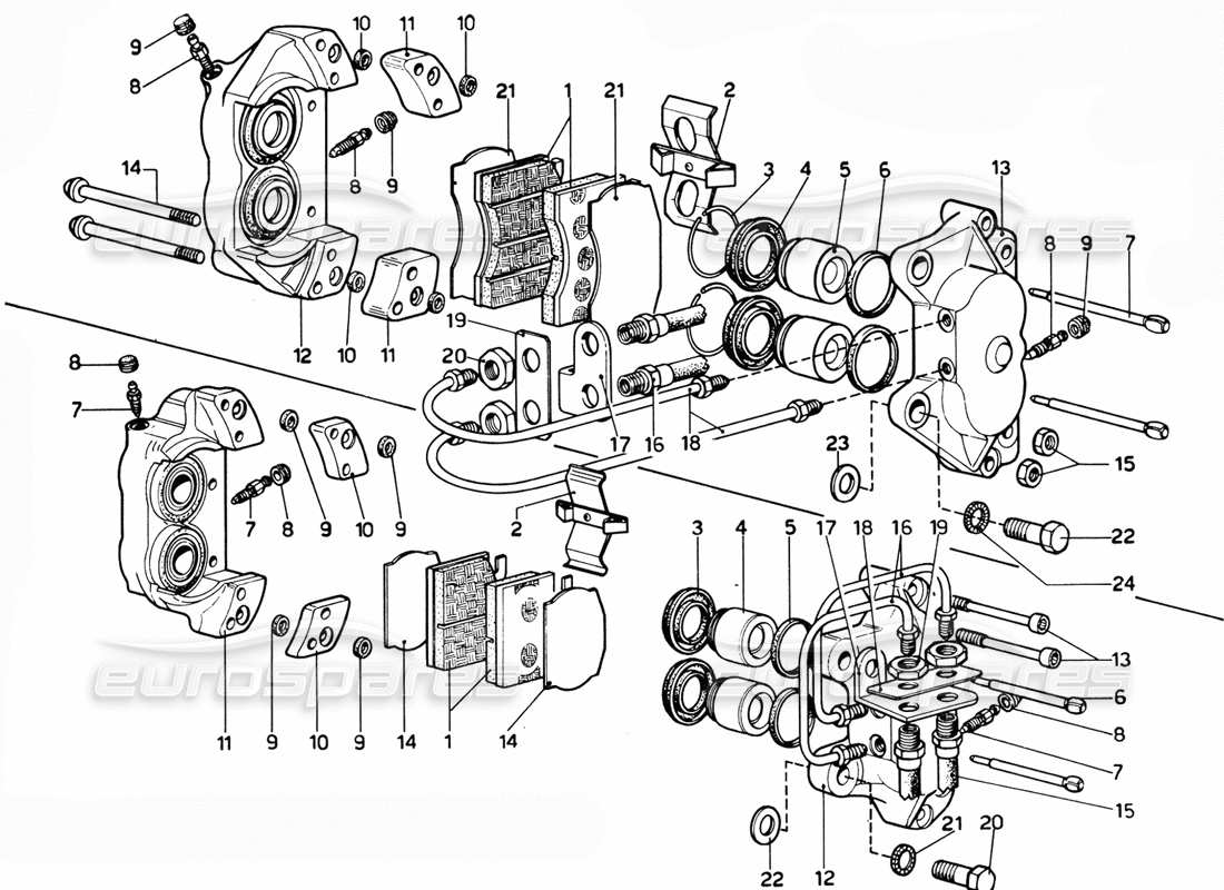 Ferrari 365 GTC4 (Mechanical) Front & Rear brake calipers Parts Diagram