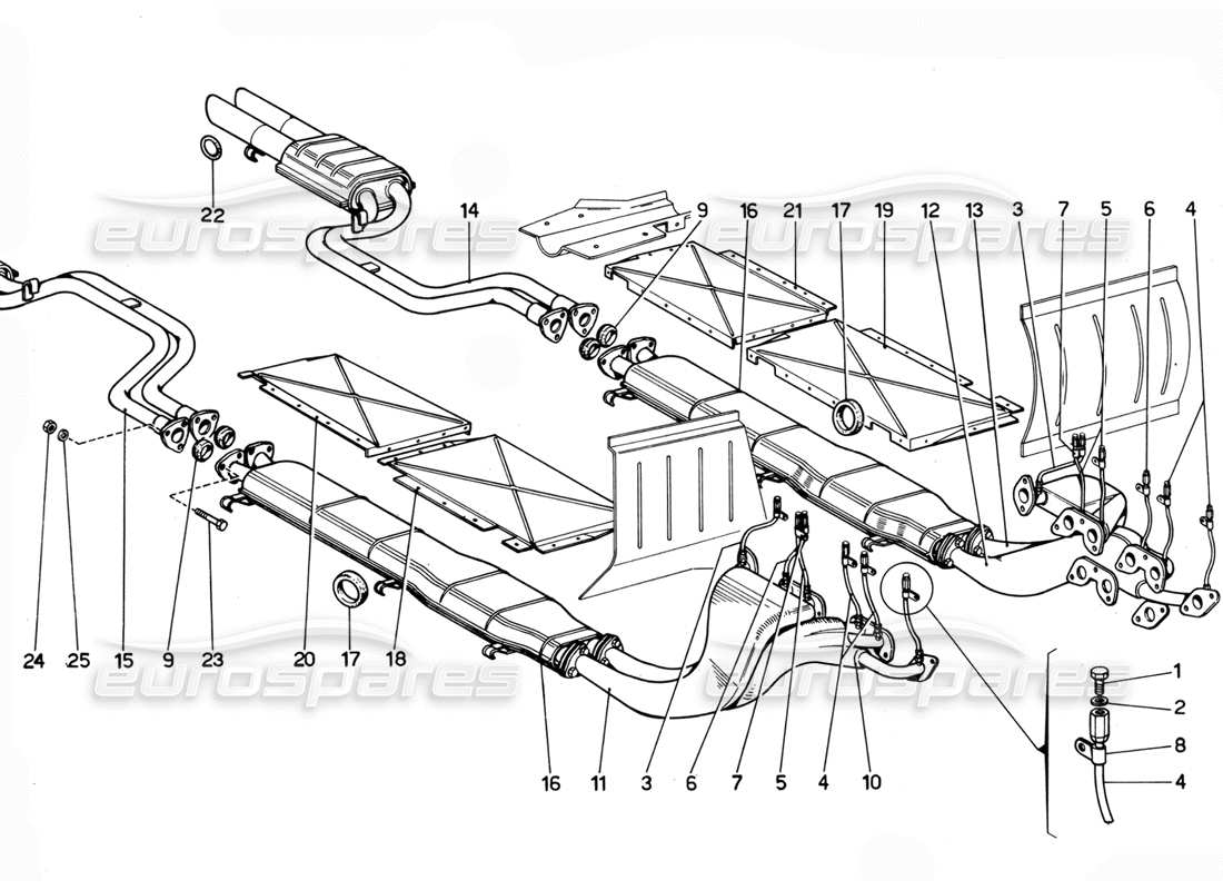 Ferrari 365 GTC4 (Mechanical) USA Exhaust- Revision Parts Diagram