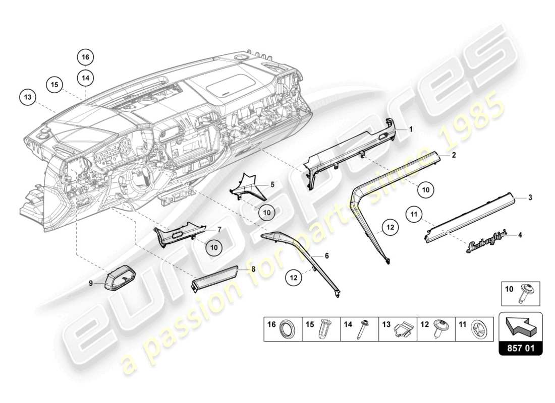 Lamborghini Urus (2020) TRIM PANEL FOR DASH PANEL Parts Diagram