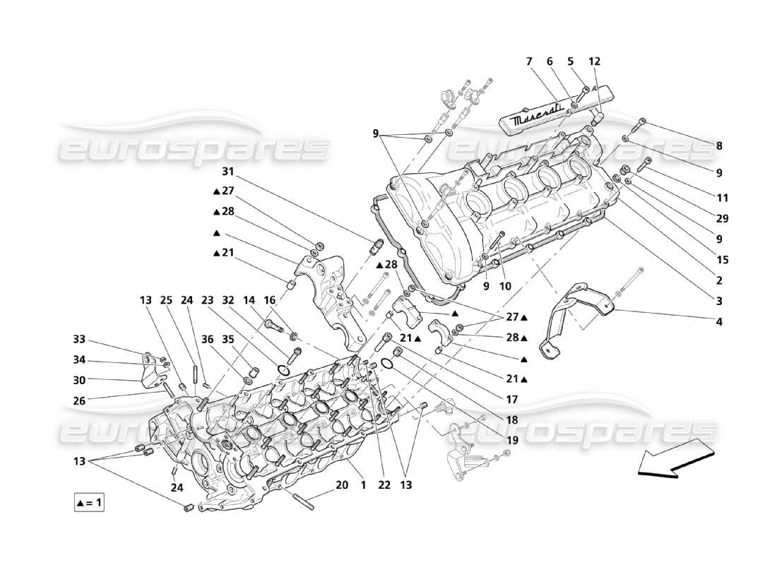 Maserati QTP. (2003) 4.2 LH cylinder head Part Diagram