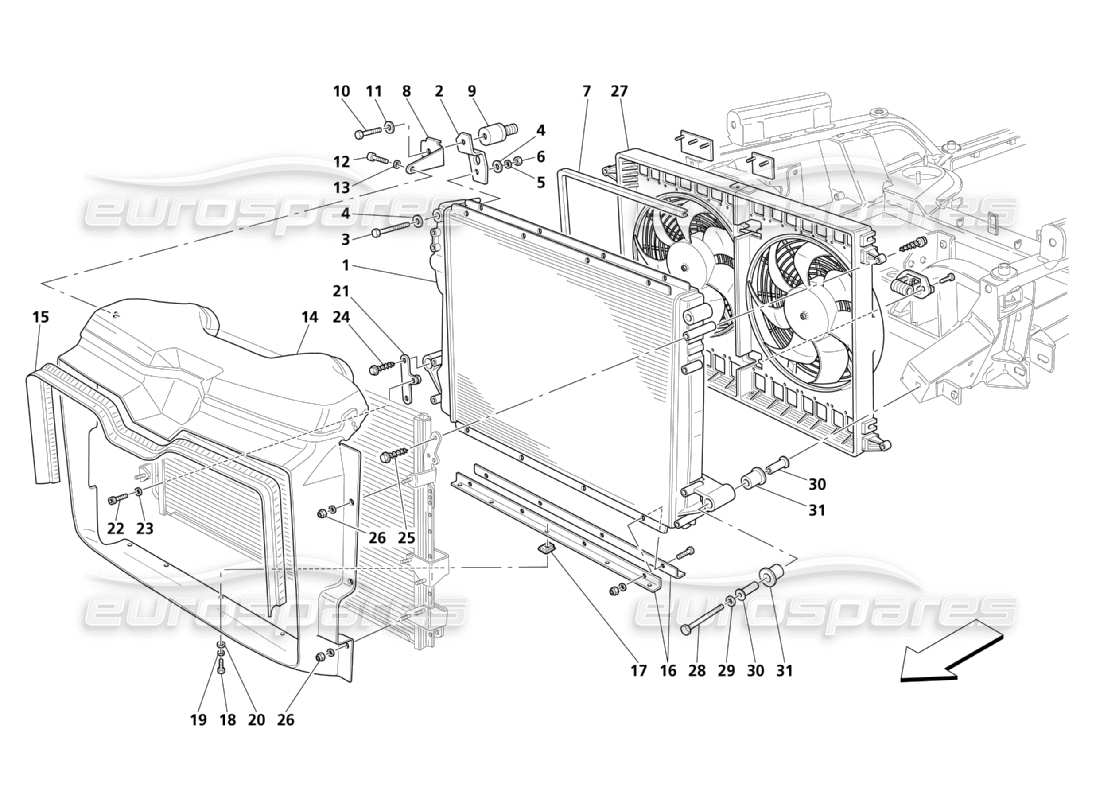 Maserati QTP. (2003) 4.2 Cooling System: Radiators And Air Conveyors Parts Diagram