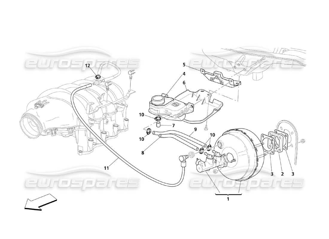 Maserati QTP. (2003) 4.2 Brake Booster System Part Diagram