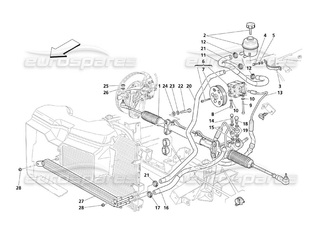 Maserati QTP. (2003) 4.2 Steering Box & Servo-Control Pump Part Diagram