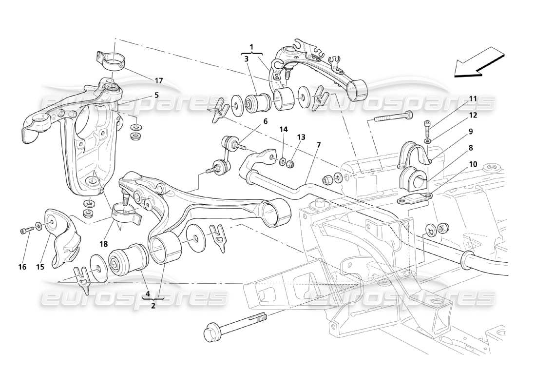 Maserati QTP. (2003) 4.2 Front Suspension Part Diagram