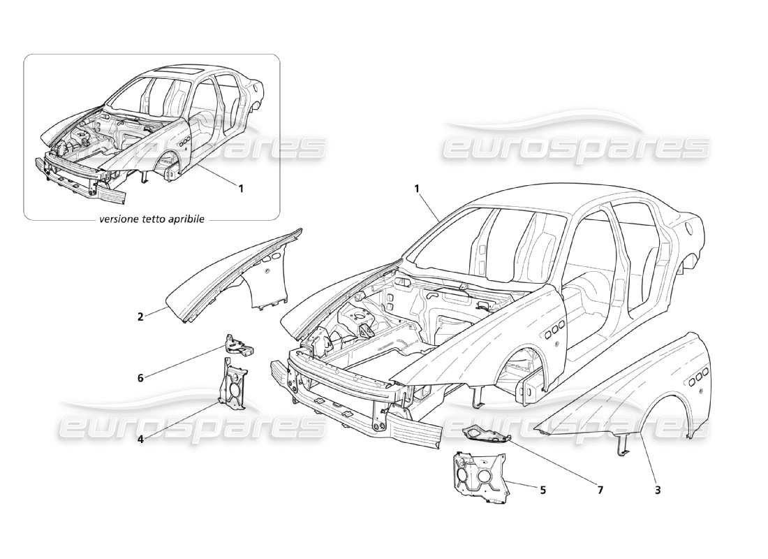 Maserati QTP. (2003) 4.2 Front Outer Structures And Body Parts Diagram