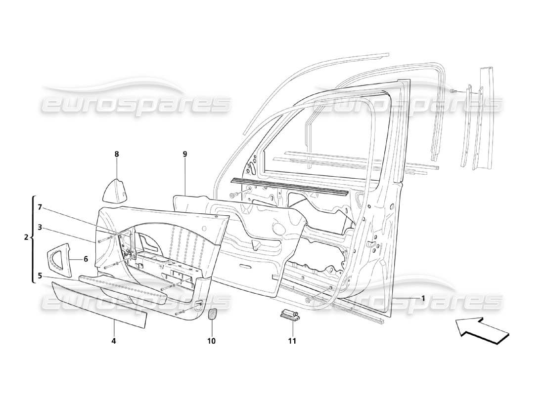 Maserati QTP. (2003) 4.2 Front Doors: Upholstery Part Diagram