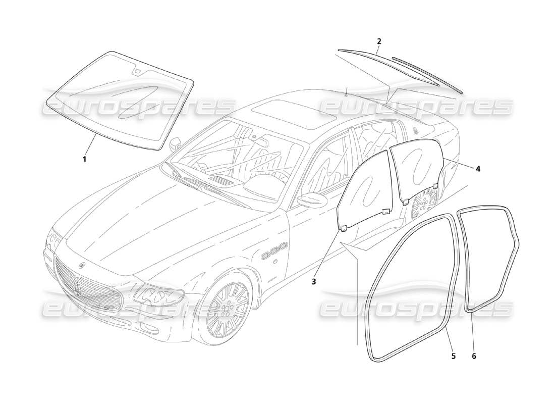 Maserati QTP. (2003) 4.2 Glasses and Gaskets Part Diagram