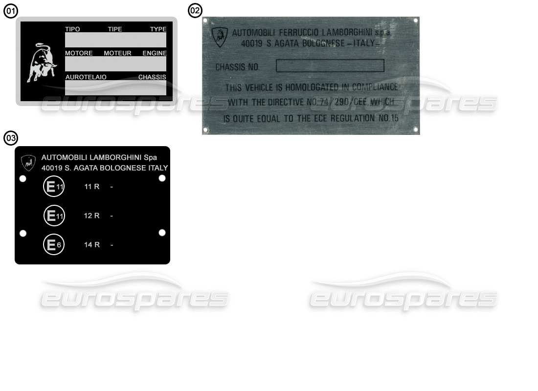 Lamborghini Miscellaneous Lamborghini Plates - Identification Plates Parts Diagram
