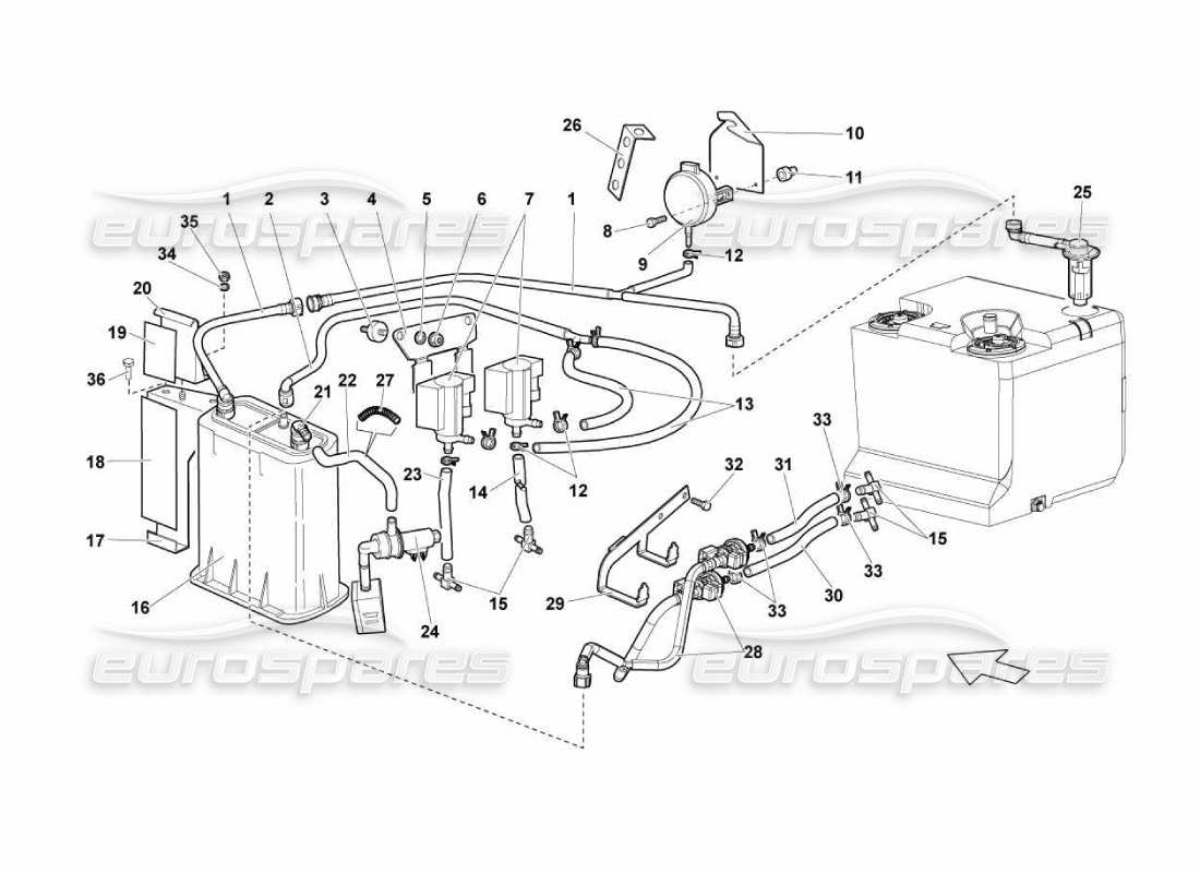 Lamborghini Murcielago LP670 fuel system Parts Diagram