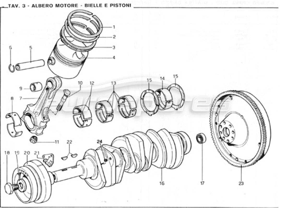 Ferrari 246 GT Series 1 Crankshaft - Con Rods & Pistons Parts Diagram