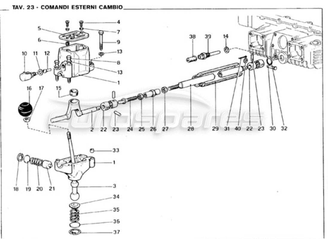 Ferrari 246 GT Series 1 Gearbox Outer Controls Parts Diagram