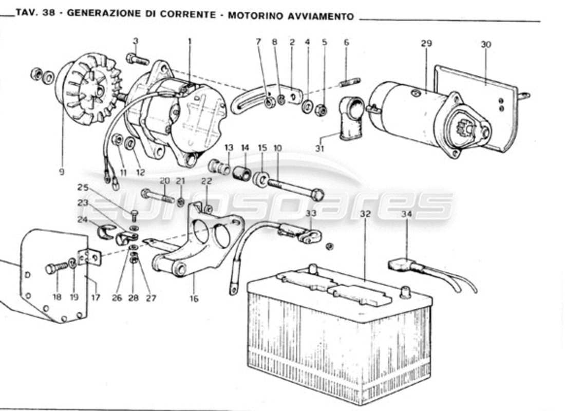 Ferrari 246 GT Series 1 Current Generating System - Starter Motor Parts Diagram