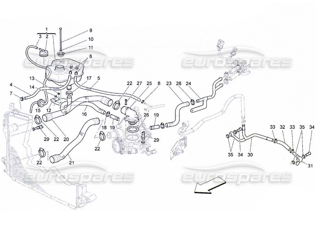 Maserati QTP. (2010) 4.2 cooling system: nourice and lines Part Diagram