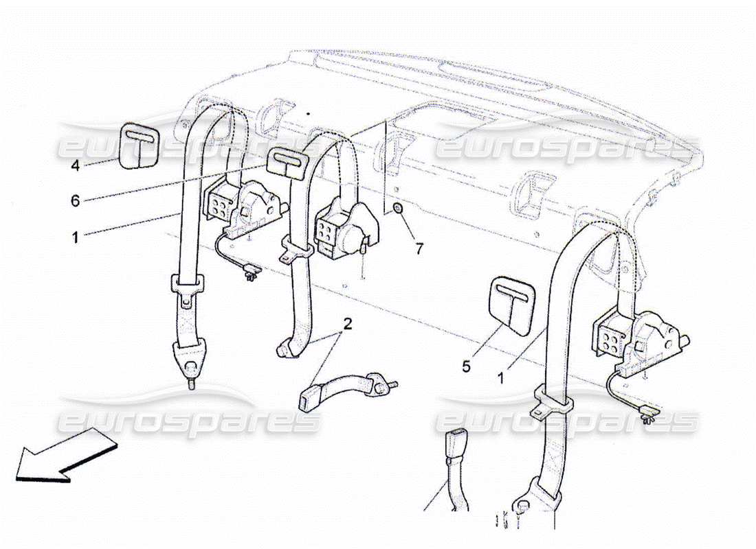 Maserati QTP. (2010) 4.2 REAR SEAT BELTS Parts Diagram