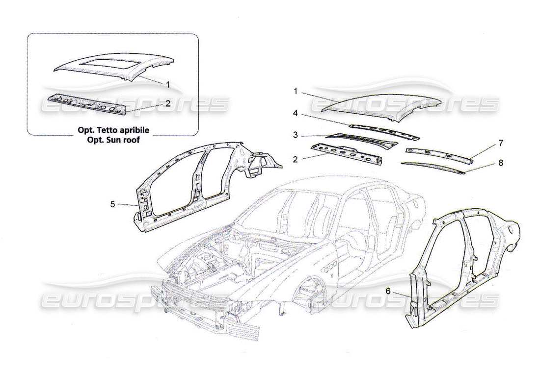 Maserati QTP. (2010) 4.2 BODYWORK AND CENTRAL OUTER TRIM PANELS Part Diagram