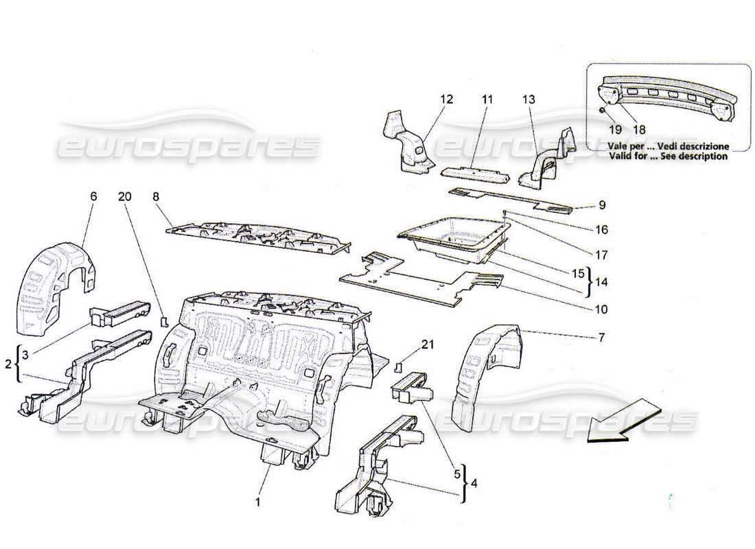 Maserati QTP. (2010) 4.2 rear structural frames and sheet panels Part Diagram
