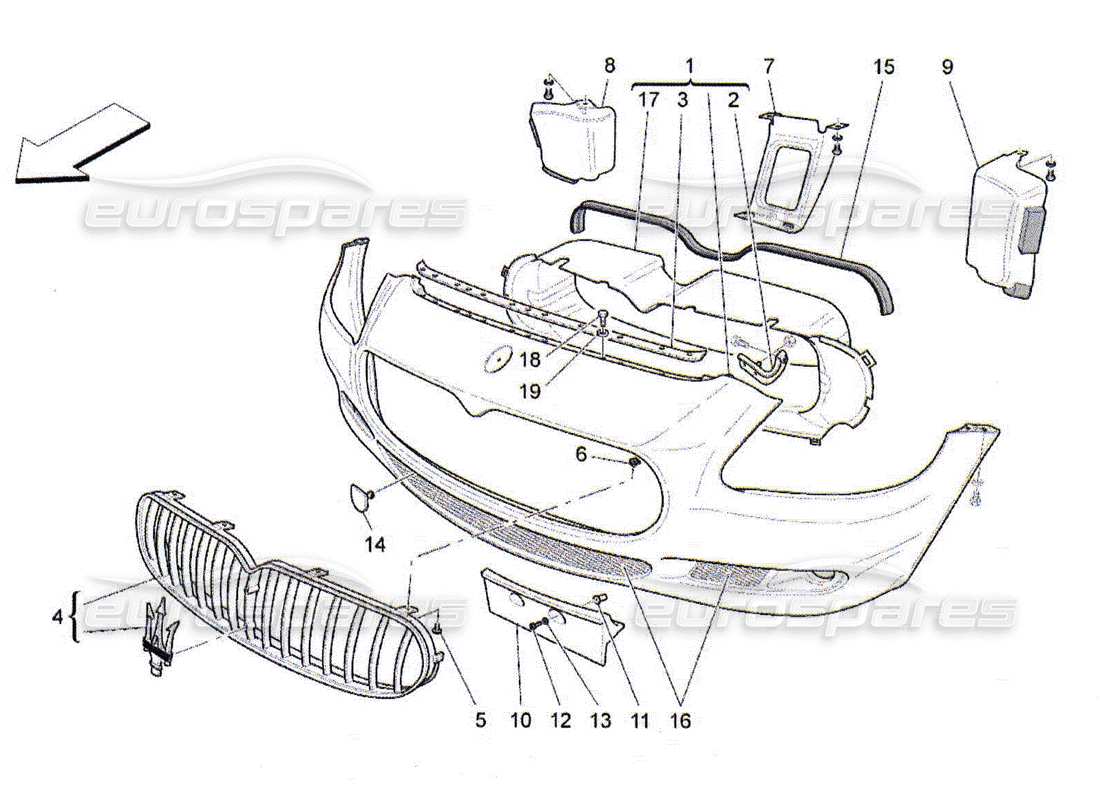 Maserati QTP. (2010) 4.2 FRONT BUMPER Part Diagram