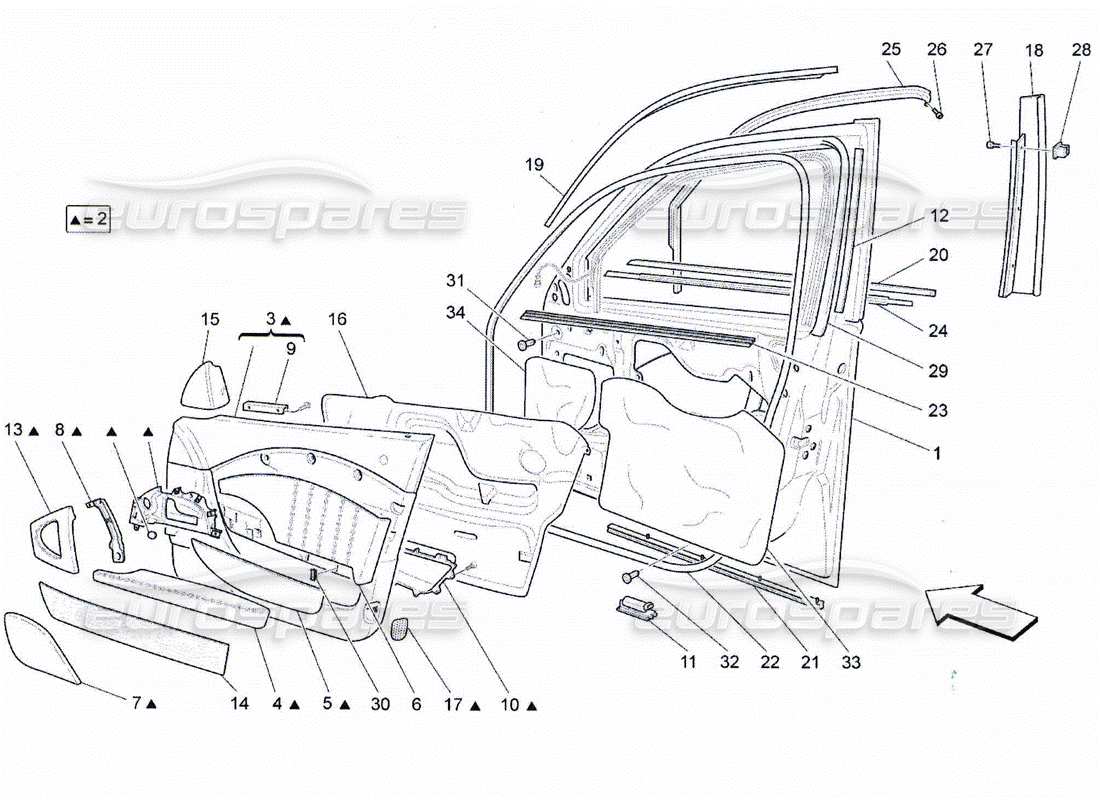 Maserati QTP. (2010) 4.2 front doors: trim panels Parts Diagram