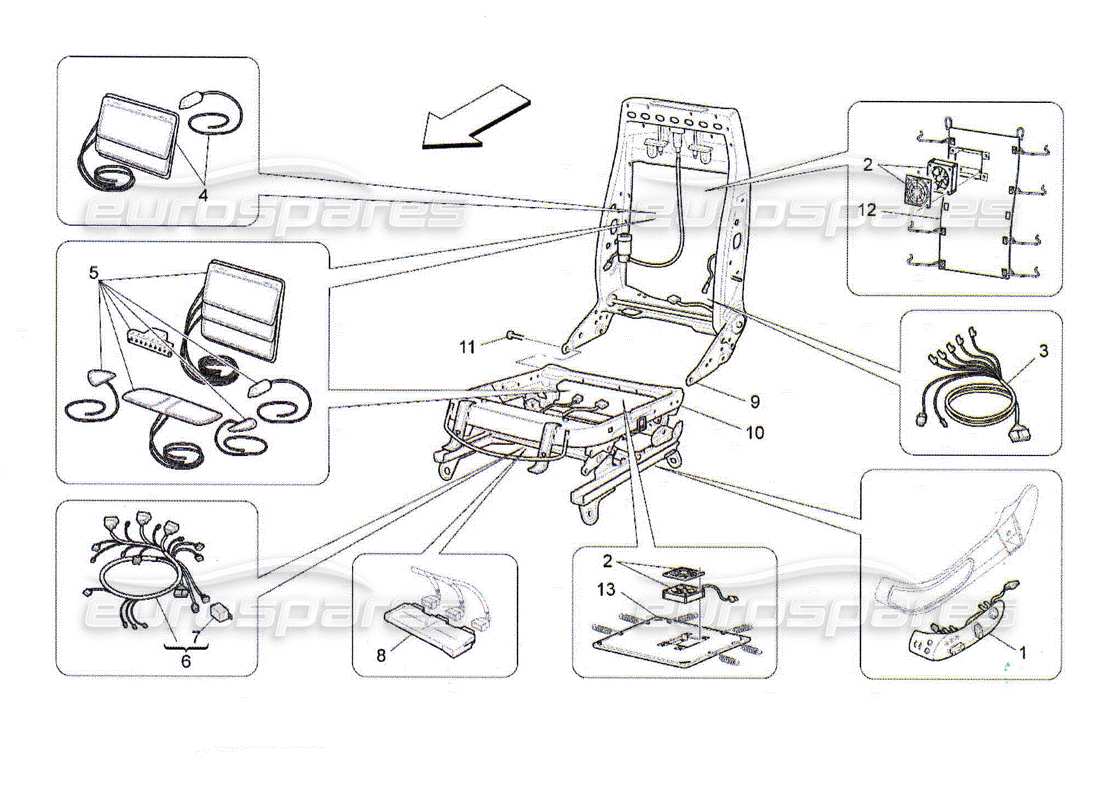 Maserati QTP. (2010) 4.2 front seats: mechanics and electronics Parts Diagram