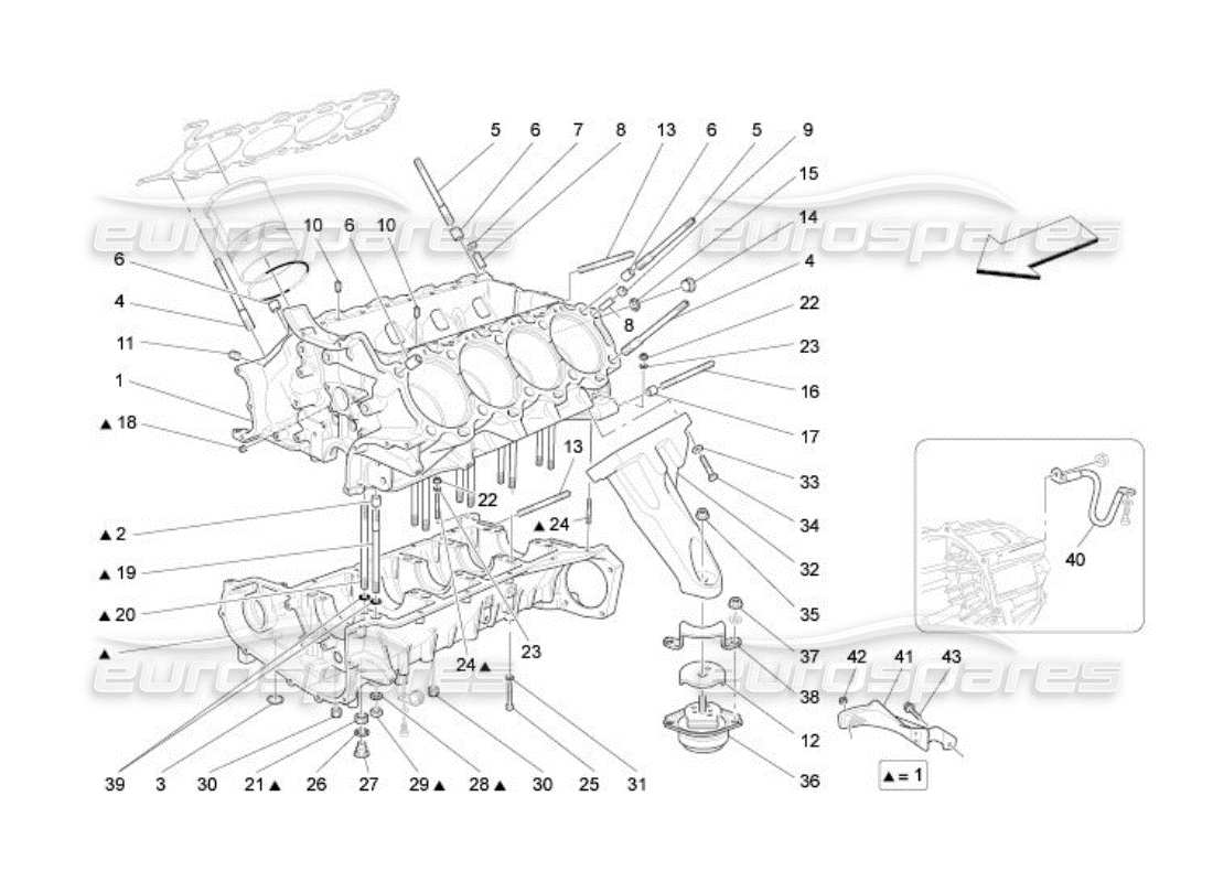 Maserati QTP. (2005) 4.2 crankcase Parts Diagram