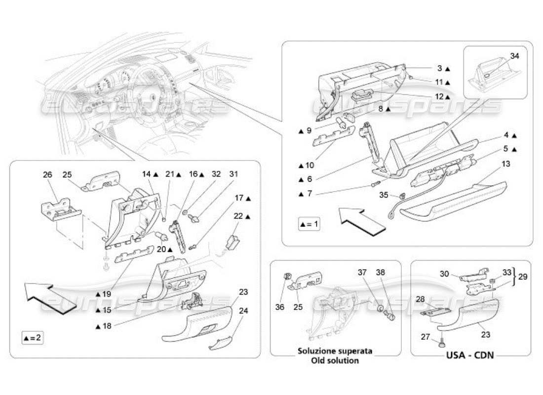 Maserati QTP. (2005) 4.2 glove compartments Parts Diagram