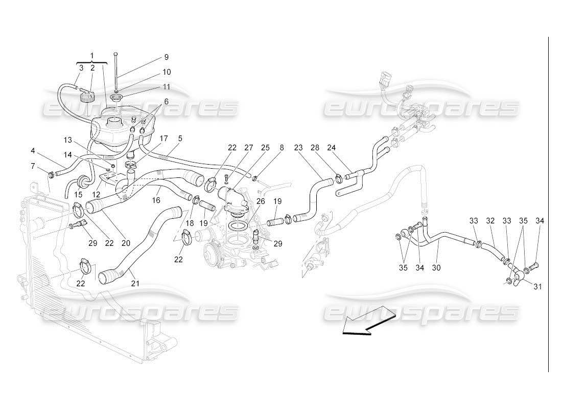 Maserati QTP. (2007) 4.2 auto cooling system: nourice and lines Part Diagram