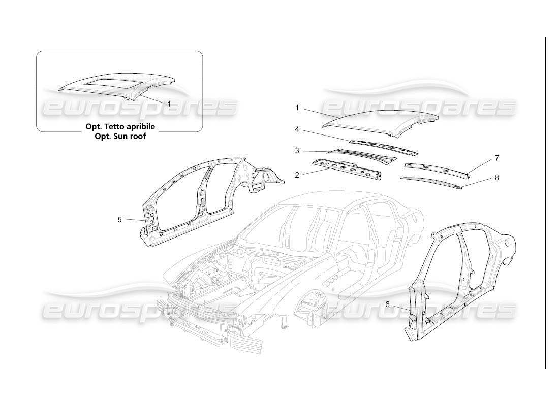 Maserati QTP. (2007) 4.2 auto BODYWORK AND CENTRAL OUTER TRIM PANELS Part Diagram