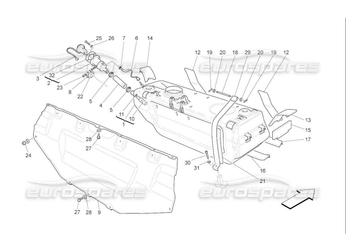 Maserati QTP. (2009) 4.2 auto FUEL TANK Part Diagram