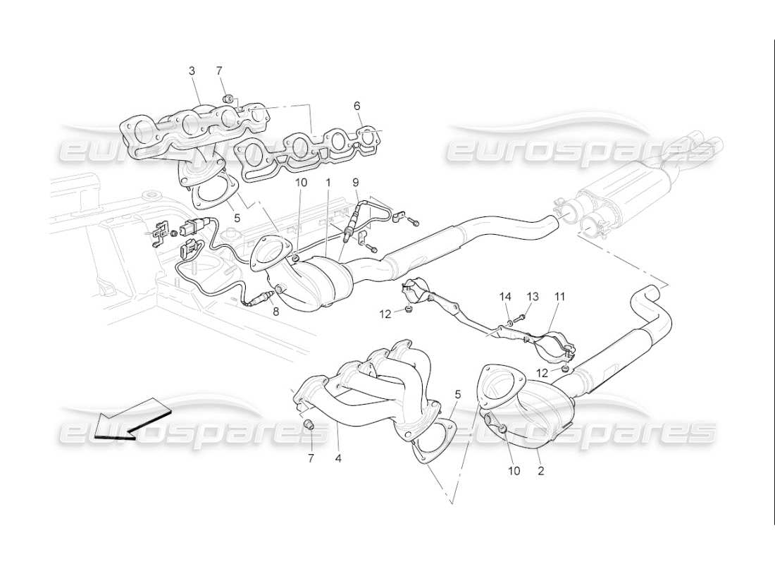 Maserati QTP. (2009) 4.2 auto pre-catalytic converters and catalytic converters Part Diagram