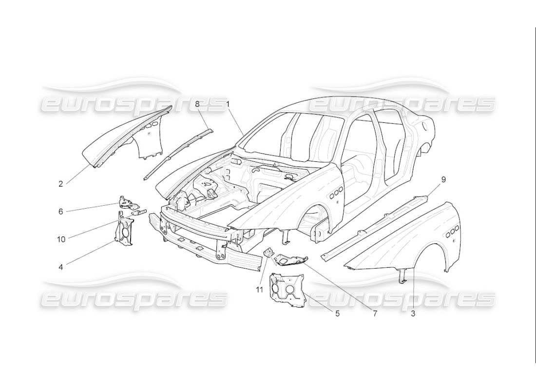 Maserati QTP. (2009) 4.2 auto BODYWORK AND FRONT OUTER TRIM PANELS Part Diagram