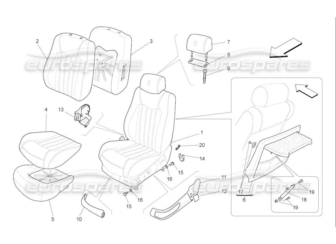 Maserati QTP. (2009) 4.2 auto front seats: trim panels Part Diagram