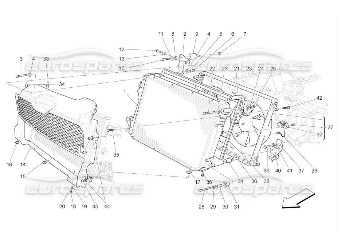 Maserati QTP. (2010) 4.7 auto cooling: air radiators and ducts Part Diagram