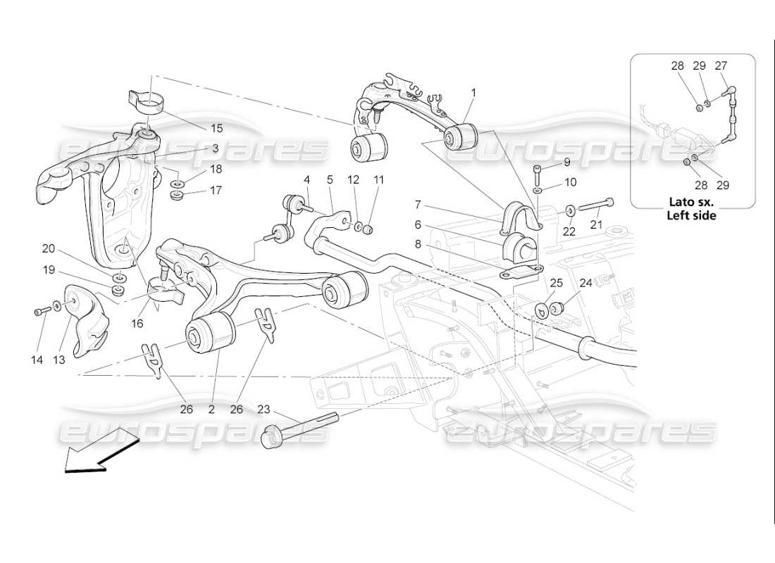 Maserati QTP. (2010) 4.7 auto Front Suspension Part Diagram