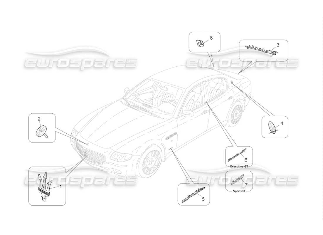 Maserati QTP. (2010) 4.7 auto trims, brands and symbols Part Diagram