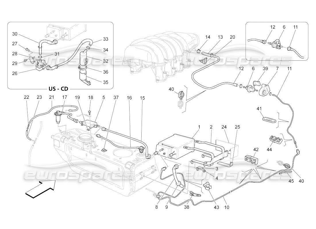 Maserati QTP. (2011) 4.2 auto fuel vapour recirculation system Parts Diagram