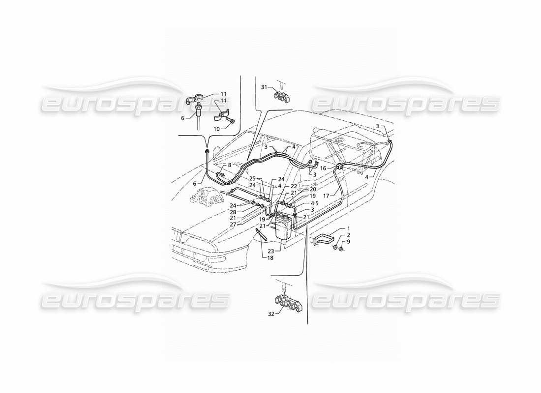 Maserati QTP V6 (1996) Evaporation Vapours Recovery System and Fuel Pipes (RHD) Parts Diagram