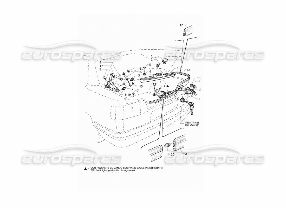 Maserati QTP V6 (1996) Boot Lid: Hinges, Boot Lid Release Parts Diagram