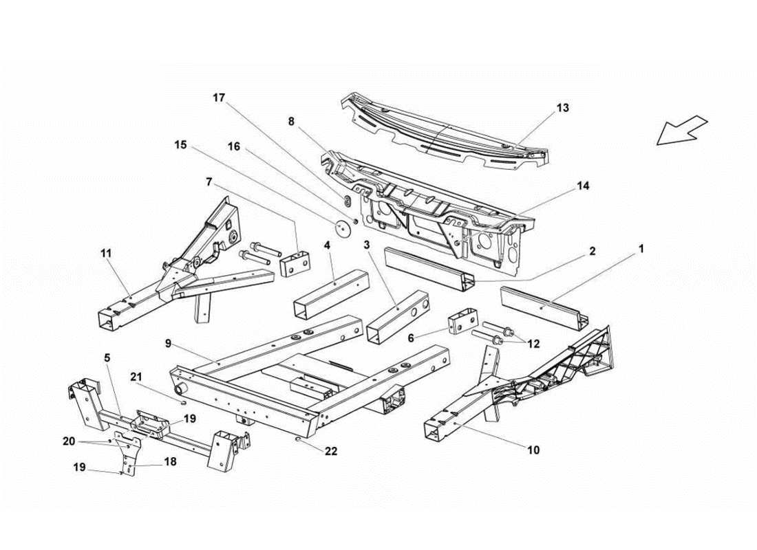 Lamborghini Gallardo LP560-4s update Front Frame Elements Parts Diagram