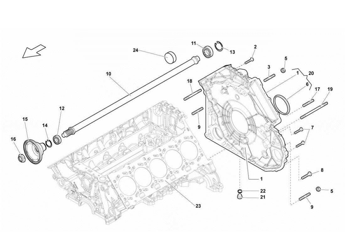 Lamborghini Gallardo LP570-4s Perform timing chain cover - propeller shaft Parts Diagram