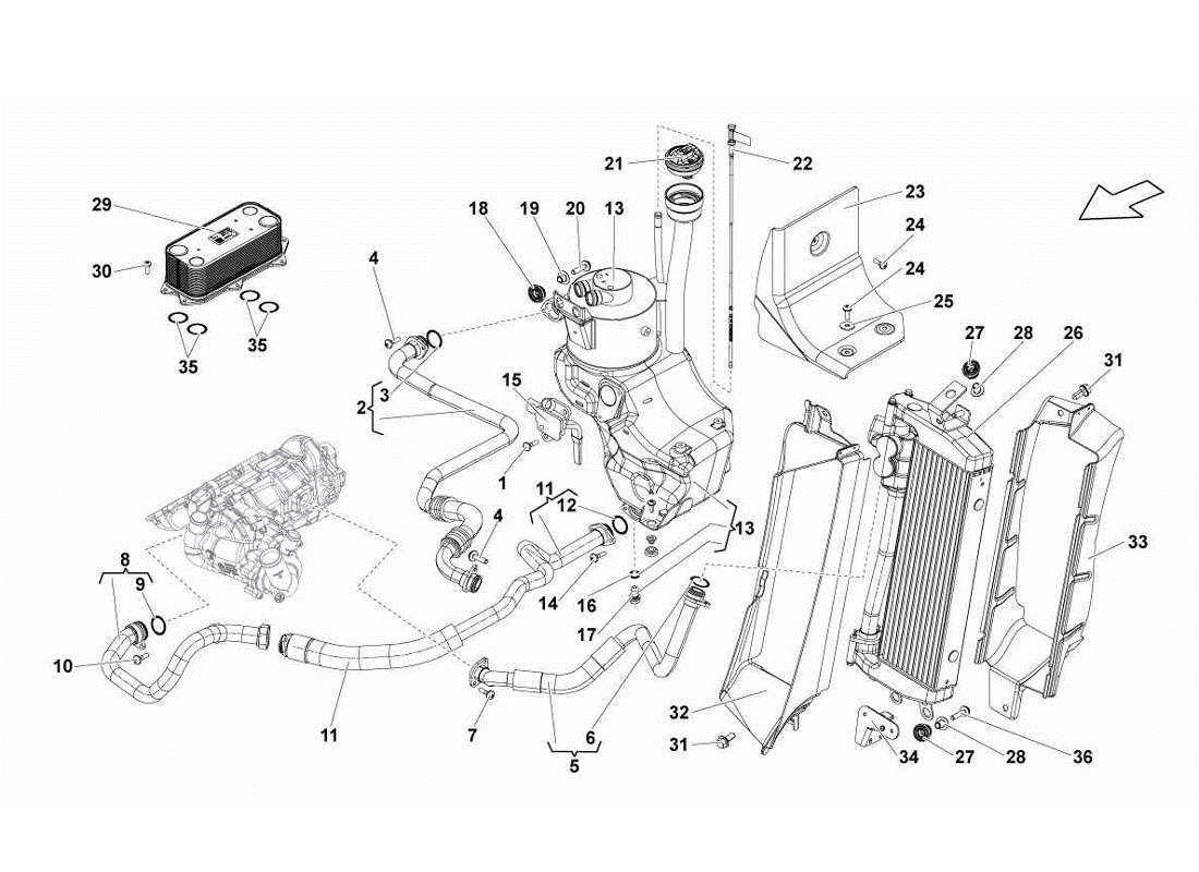 Lamborghini Gallardo LP570-4s Perform Oil System Radiator Part Diagram