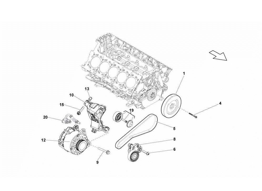 Lamborghini Gallardo LP570-4s Perform Alternator And Straps Parts Diagram