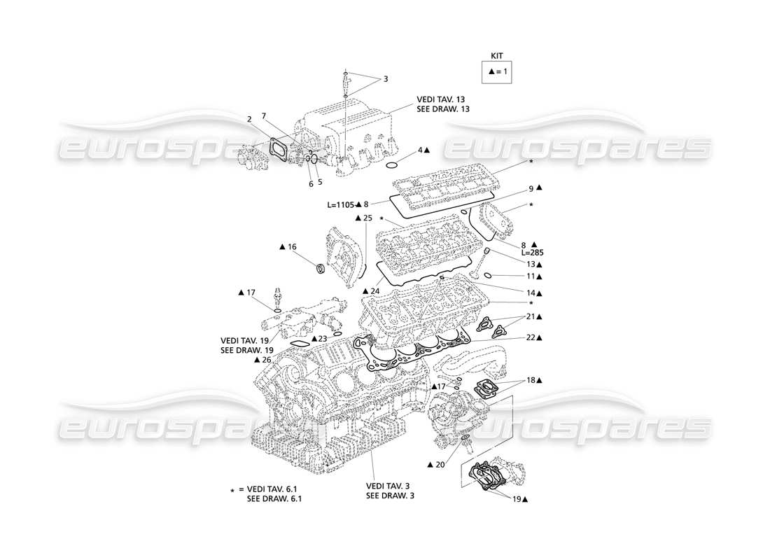 Maserati QTP V8 Evoluzione gaskets and seals for heads overhaul Parts Diagram